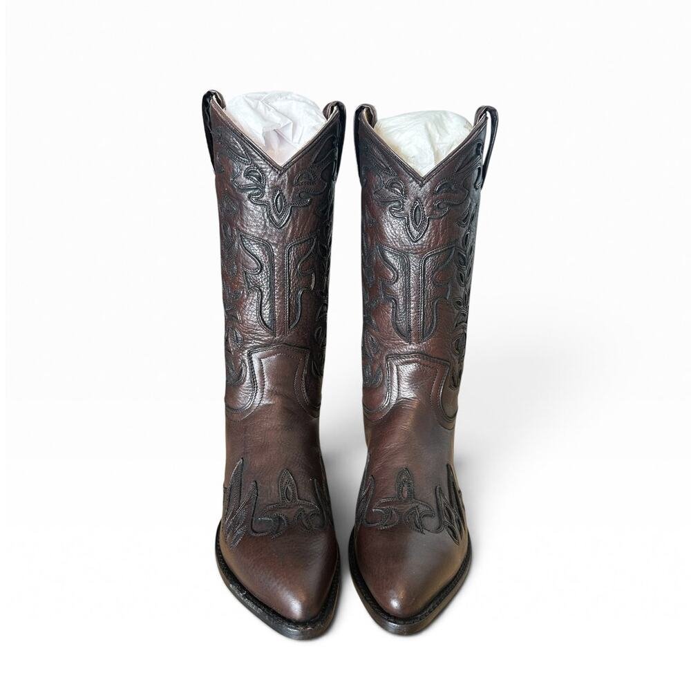 Frye Vintage Billy Dark Brown Leather Western Cowgirl Boots Size 8